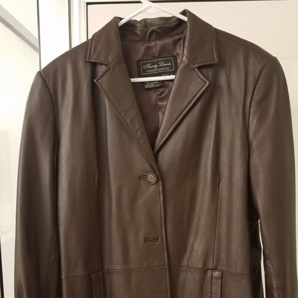 Brown Leather Hip Length Jacket